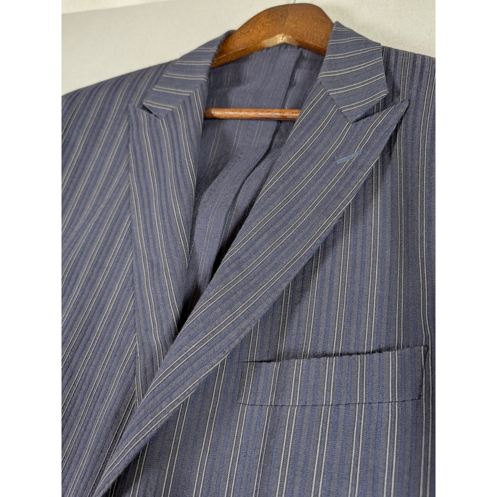 Paul Betenly Mens Navy Pinstripe Wool Cotton Blazer Sport Coat 46R Lanificio - Picture 2 of 8